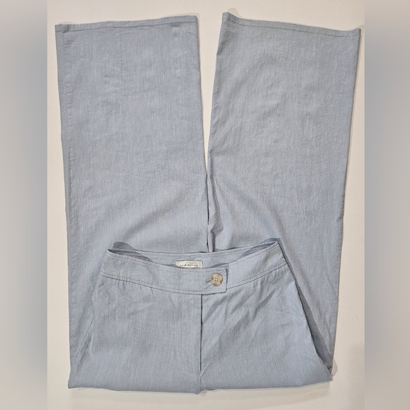 Elie Tahari Linen Blend Wide Leg Trousers Womens Size 6 Blue High Rise Pants - Picture 4 of 7